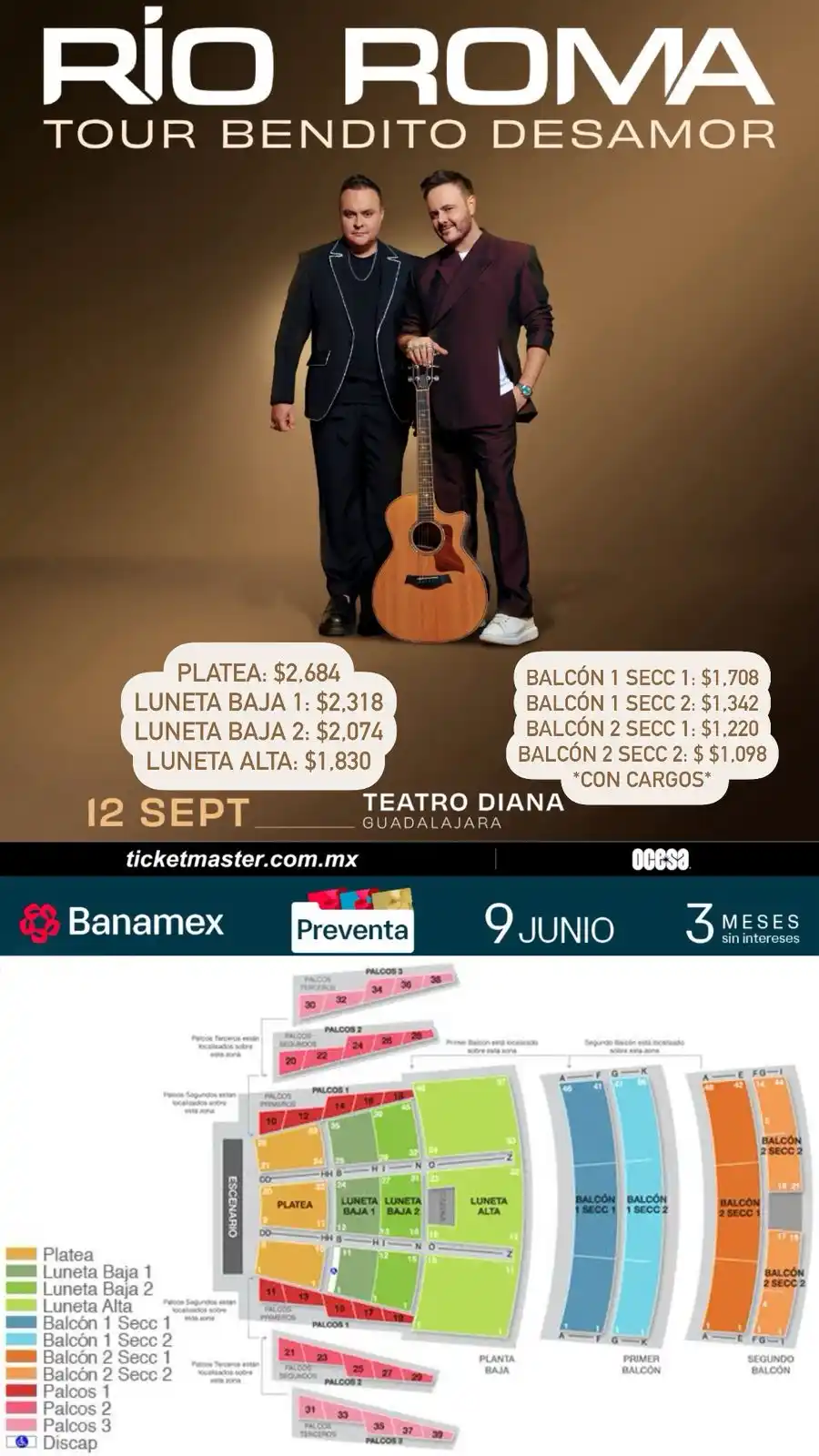 Image from Ailoviutl : 🎟️ Precios de Boletos GDL 🎟️ PLATEA: $2,684 LUNETA BAJA 1: $2,318 L...