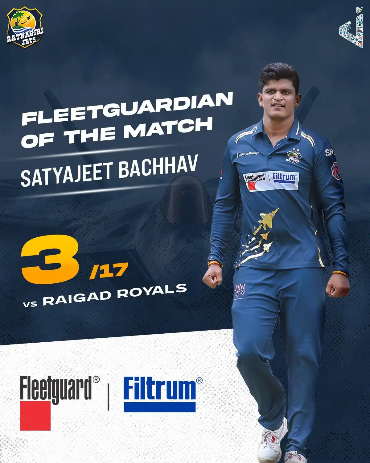 Image from Ratnagiri Jets: Satyajeet Bachhav turned up the heat with the ball - just like Fleetgu...