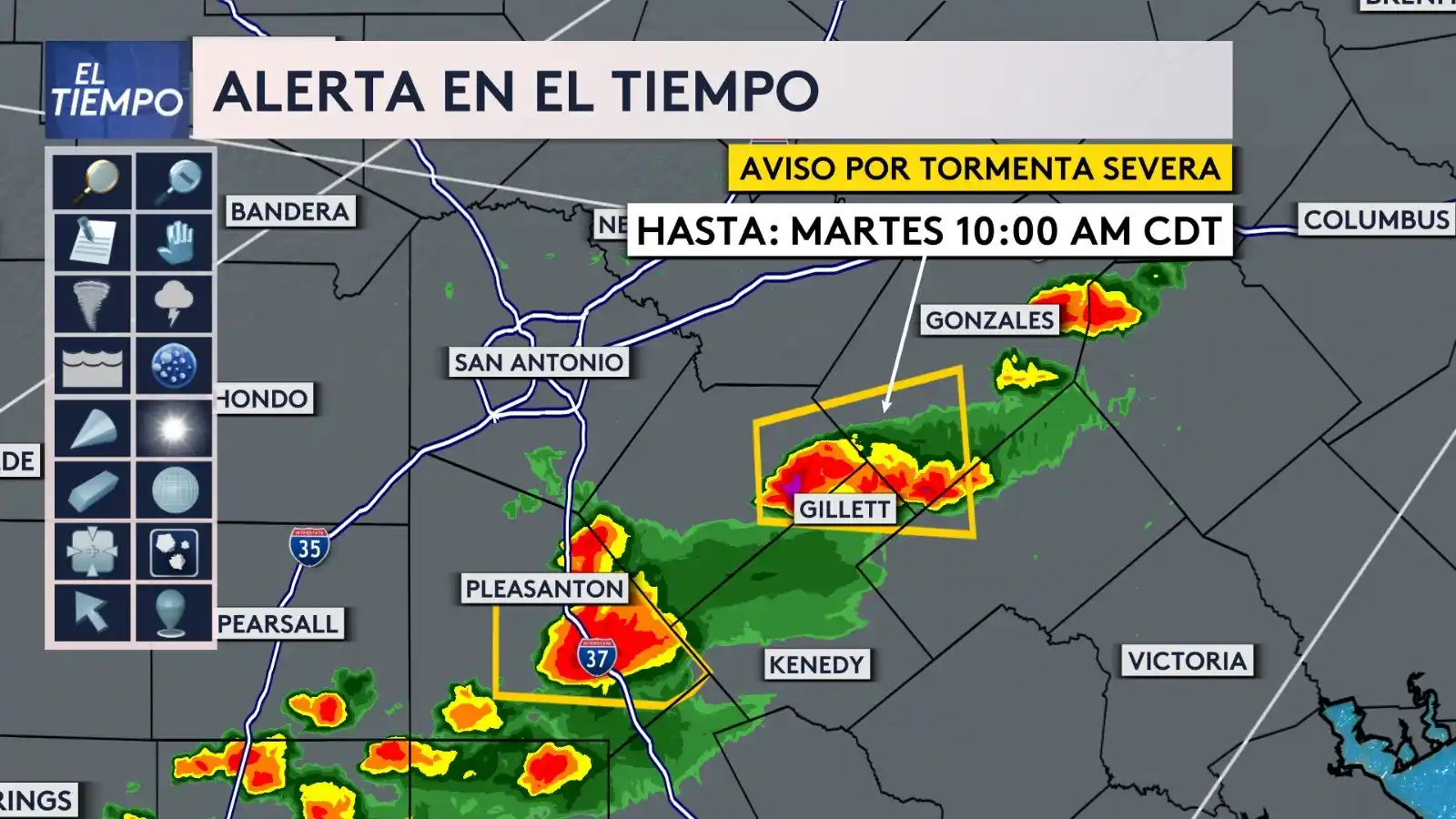 Image from Univision 41 SATX: ⛈️ ⚠️ Se emite un *aviso por tormentas severas* para los siguientes co...