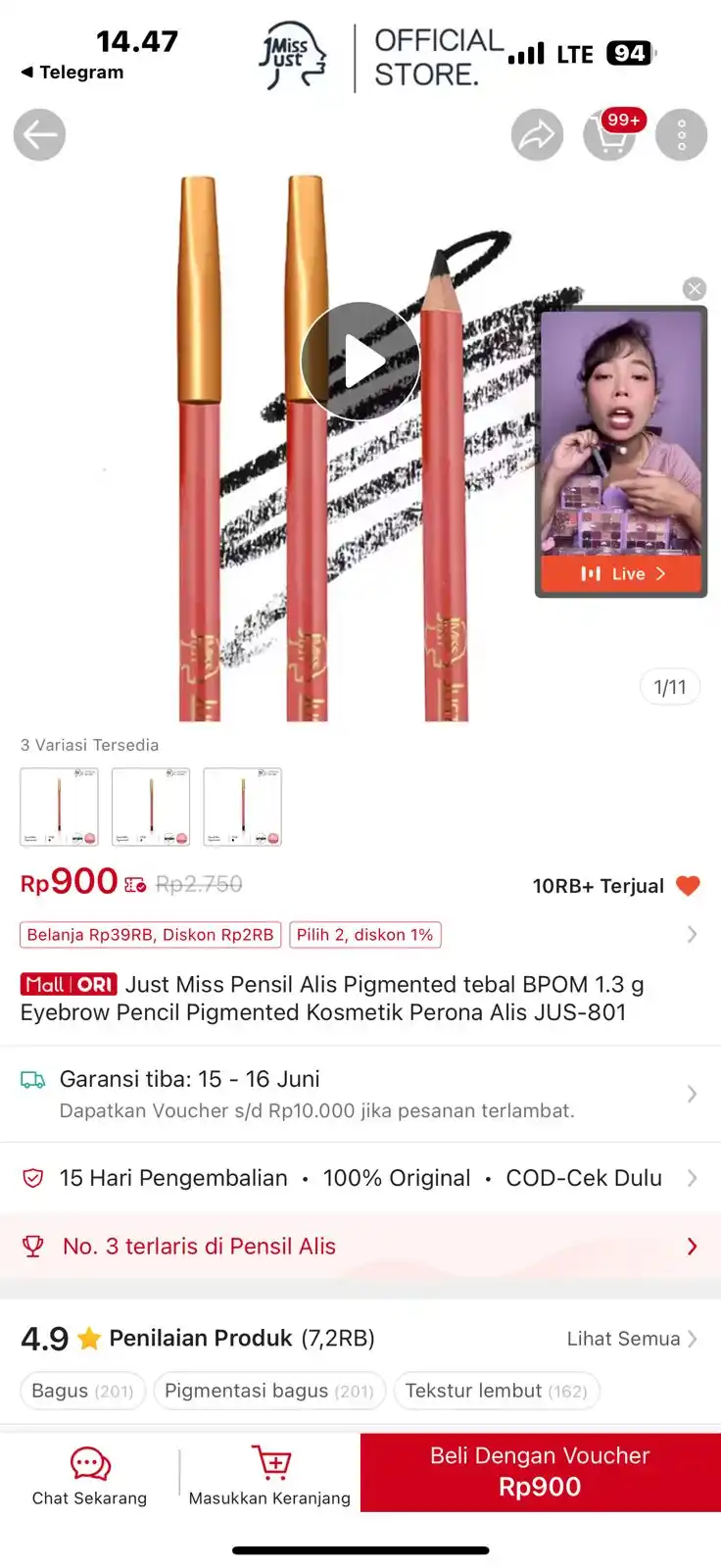 Image from KODE VOUCHER SHOPEE 🥳 DANA KAGET SHOPEE THR: Temukan Just Miss Pensil Alis Pigmented tebal BPOM 1.3 g Eyebrow Penci...