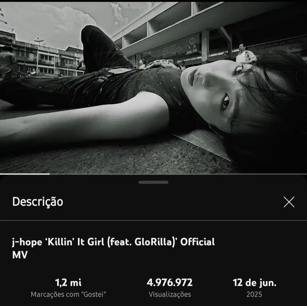 Image from ⟭⟬ 𝗠𝗢𝗩𝗜𝗡𝗚 𝗢𝗡 𝗕𝗧𝗦⁷ D-7: *📊| VAMOS DE STREAM* O MV de Killin’ It Girl do j-hope tá batendo na...
