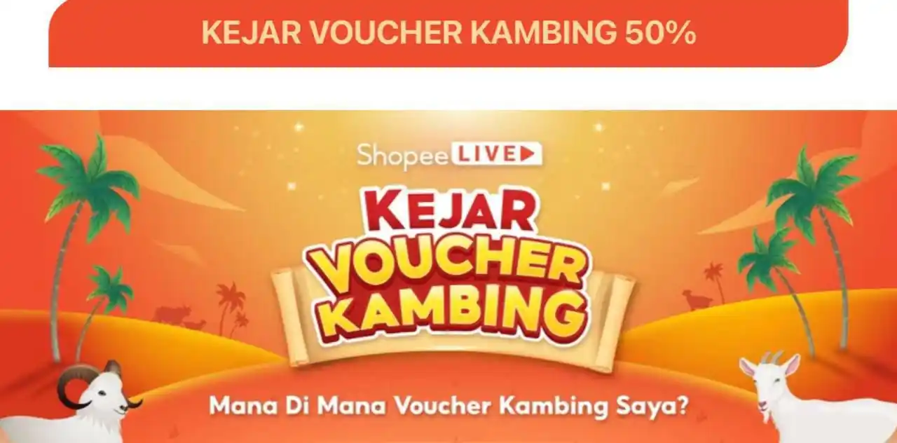 Image from KODE VOUCHER SHOPEE 🥳 DANA KAGET SHOPEE THR: VOUCHER KAMBING DISKON 50% s/d 20RB minbel 40RB ⏰12.00 WIB ⏰20.00 WIB ...