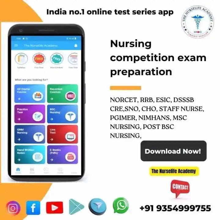 Image from THE NURSELIFE ACADEMY||NORCET||RRB||ESIC||STAFF NURSE||CHO||: 3000+ free questions Join with - The Nurselife Academy Download fre...