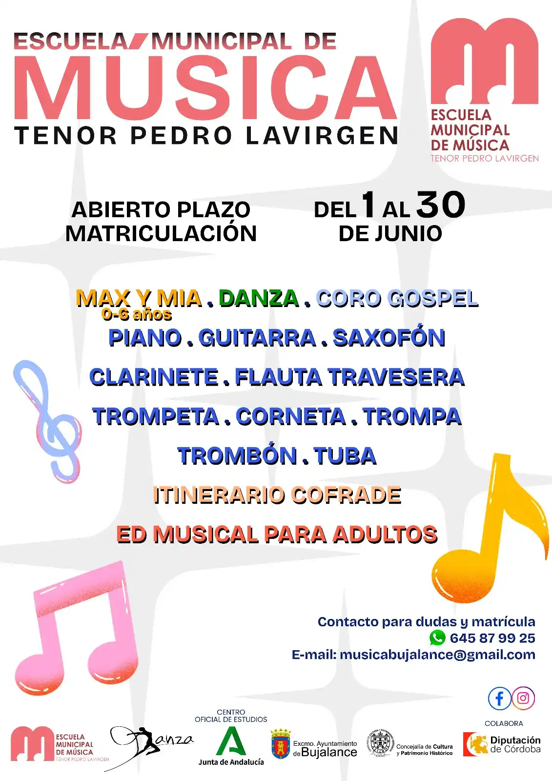 Image from Ayuntamiento de Bujalance: ¡🎶📣 Abierto el plazo de matriculación! 📣🎶 La Escuela Municipal de ...