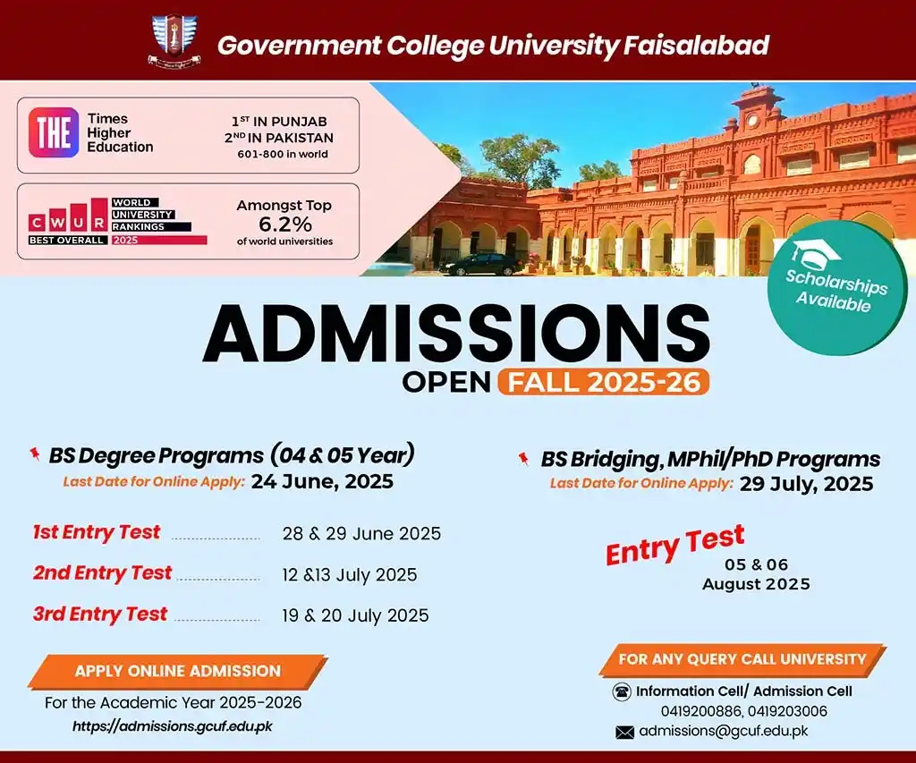 Image from Gcuf Ki Duniya: Admission Open GCUF 2025-2026 BS , BS(5th) Smester, Mphil, PhD, Last D...