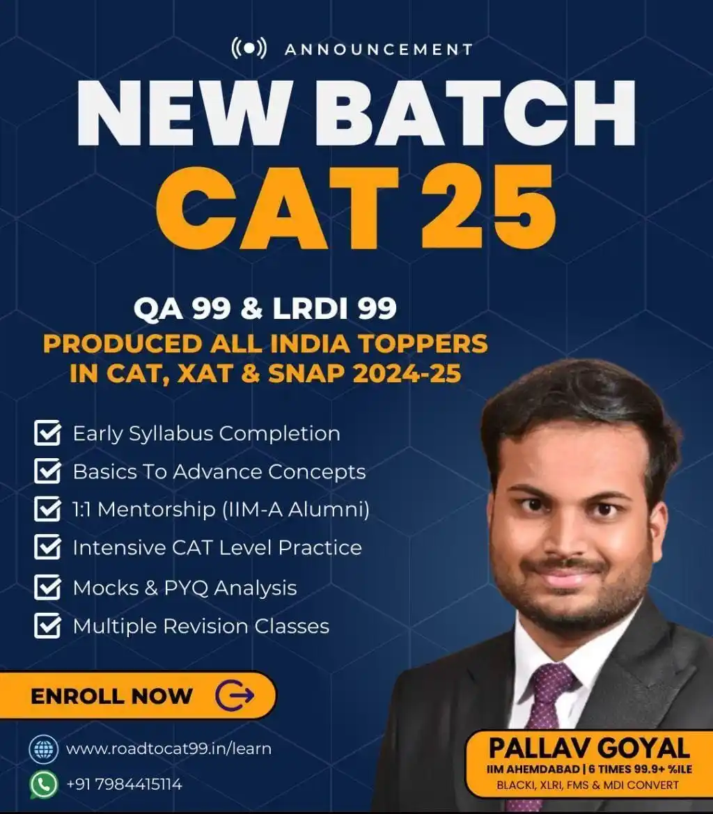 Image from ROAD TO CAT 99 CAT 2025: Complete course for QA 99 and LRDI 99 is out now !! ✅ Self paced + L...