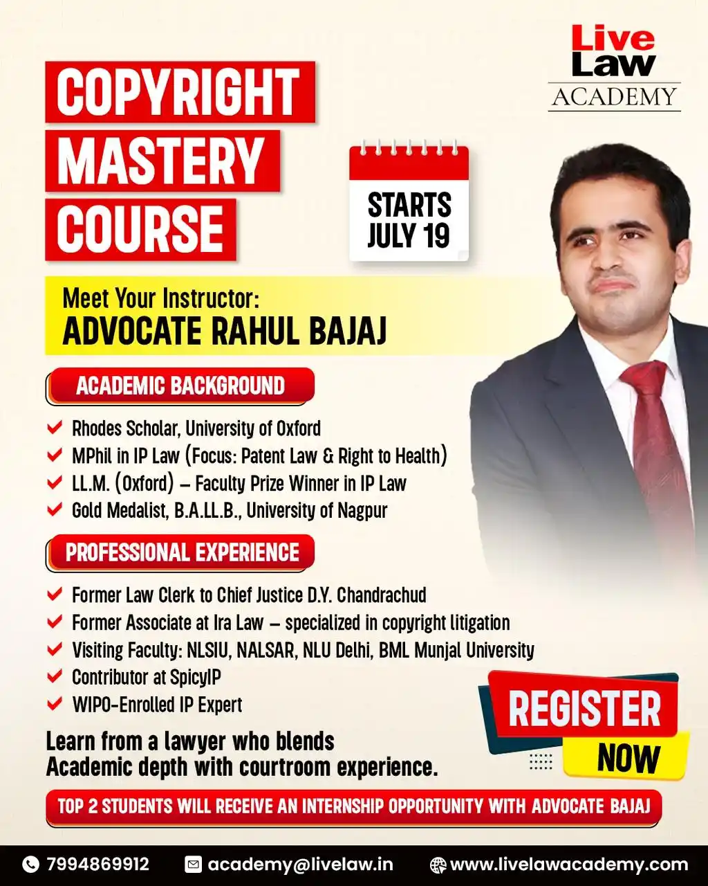 Image from LiveLaw- Legal News: 📚 Copyright Mastery Course with Advocate Rahul Bajaj Rhodes Scholar |...