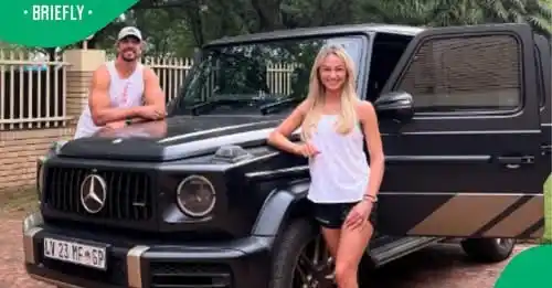 Image from Briefly News Sports: *Eben Etzebeth and Wife Anlia Flaunt Vintage Mercedes-Benz Ride Amid P...
