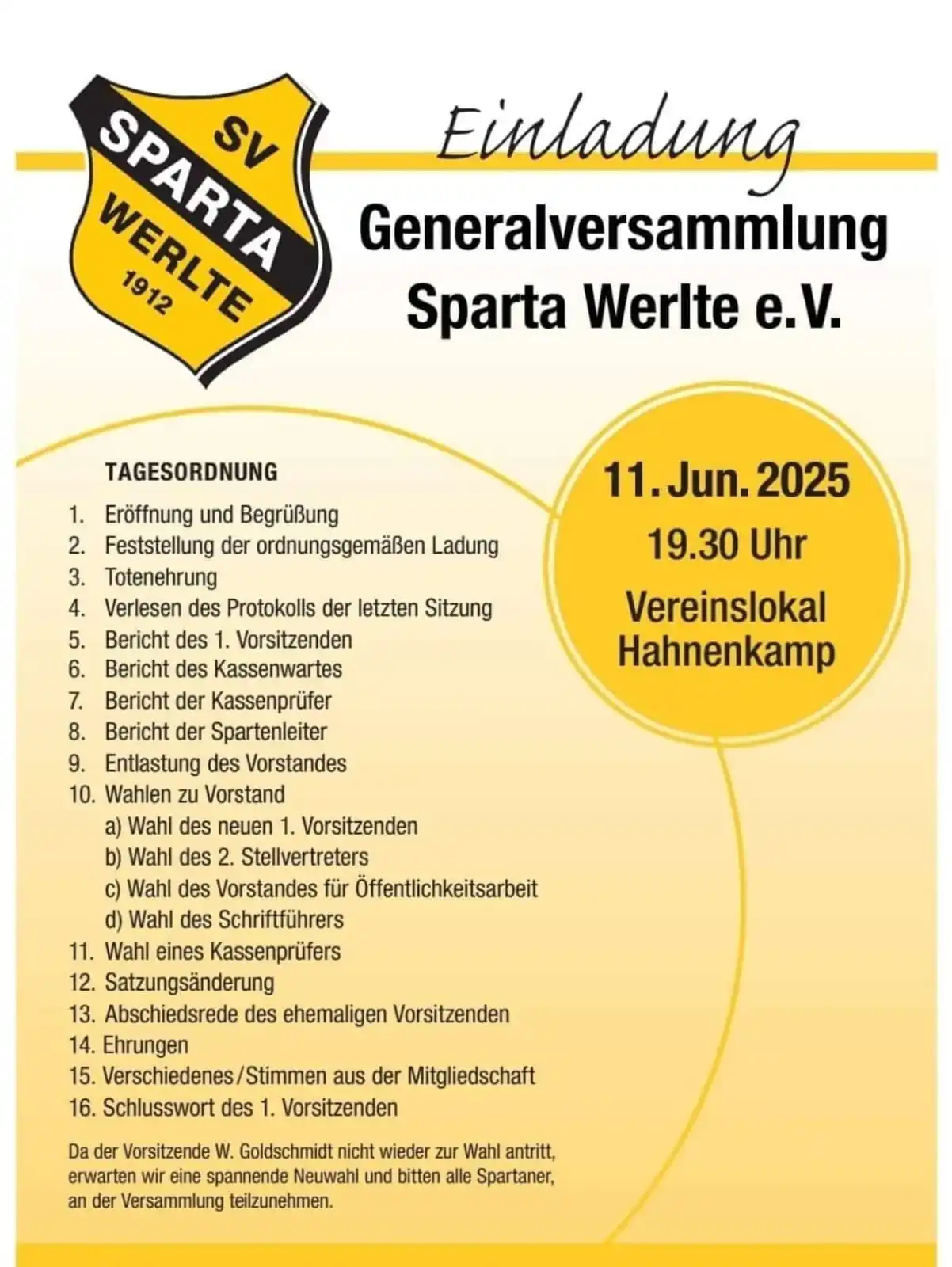 Image from SV Sparta Werlte ERSTE: 📣 *Einladung zur Generalversammlung* 📣 Der SV Sparta Werlte lädt al...