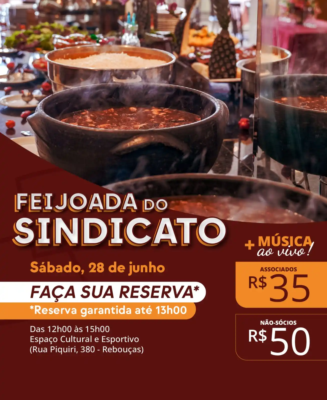 Image from Canal do Sindicato: 🫘 *Feijoada do Sindicato | 28 de junho* _Crianças até 7 anos não paga...