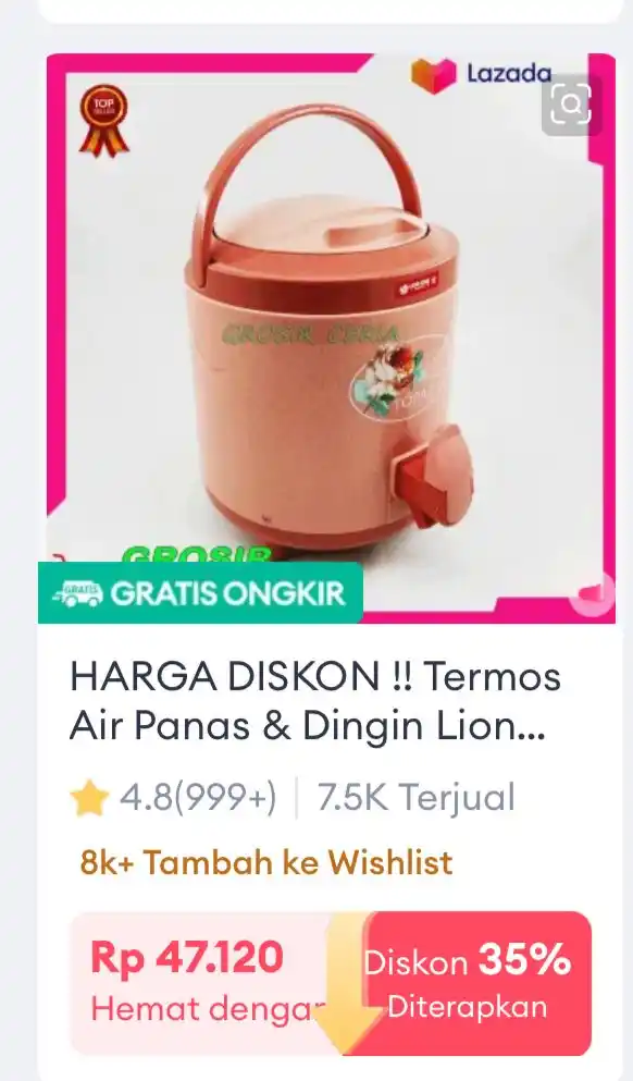 Image from Serba Ada ➖ MAMA NAYA ➖ INFO PROMO DISKON SHOPEE, LAZADA, BLIBLI ➖ INDOMARET, ALFAMART: HARGA DISKON !! Termos Air Panas & Dingin Lion Star Sahara Drink Jar 3...