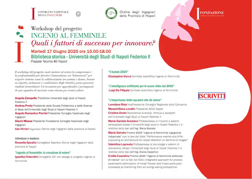 Image from Notiziario Ingegneri Napoli: 📍 INGENIO AL FEMMINILE - E' ancora possibile iscriversi al workshop s...