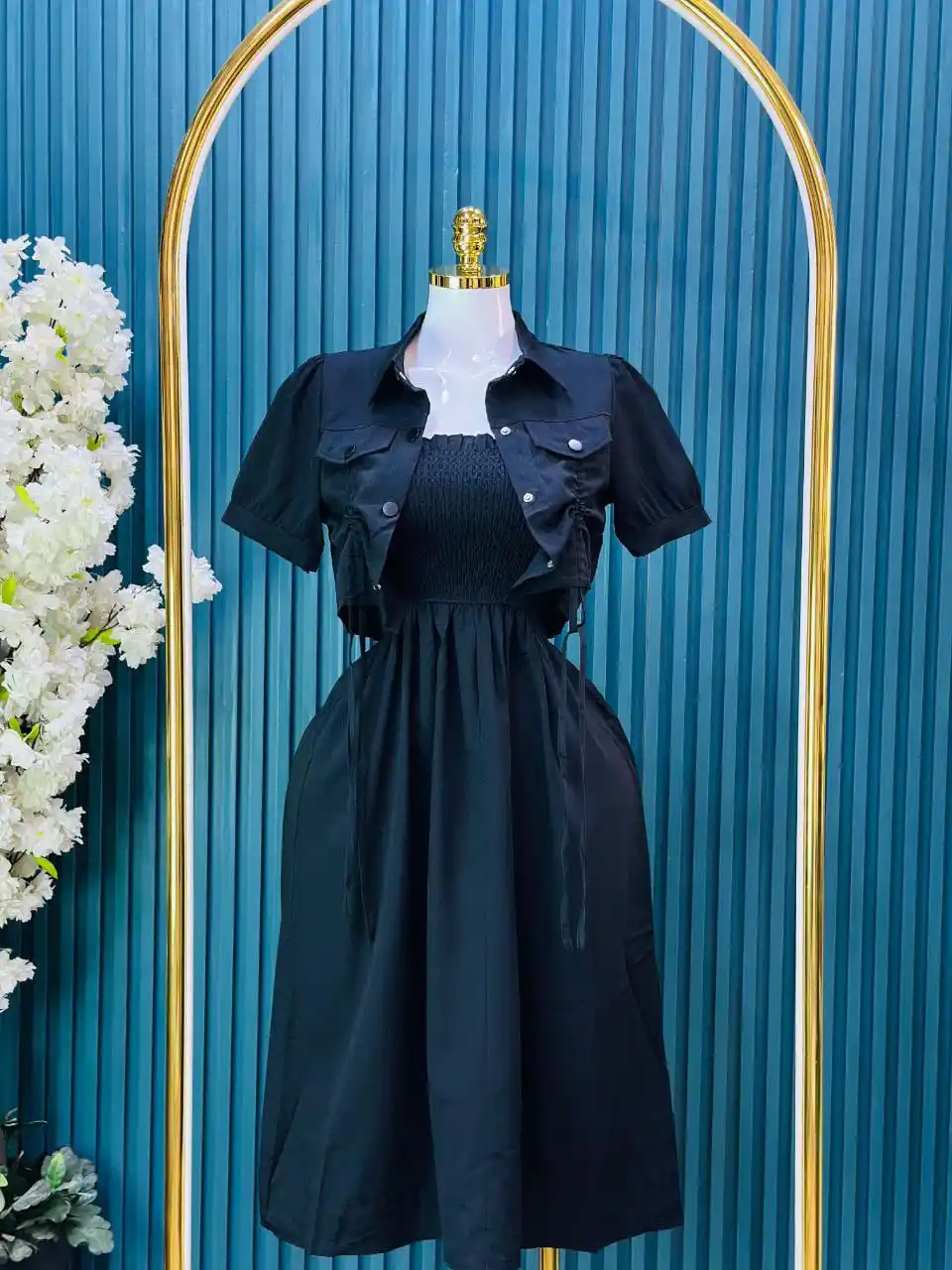 Image from متجر زهره🛍️للملابس👗: كنزة + فستان طول 90 خامة ايروبين صيفي وزن 45 إلى 80...
