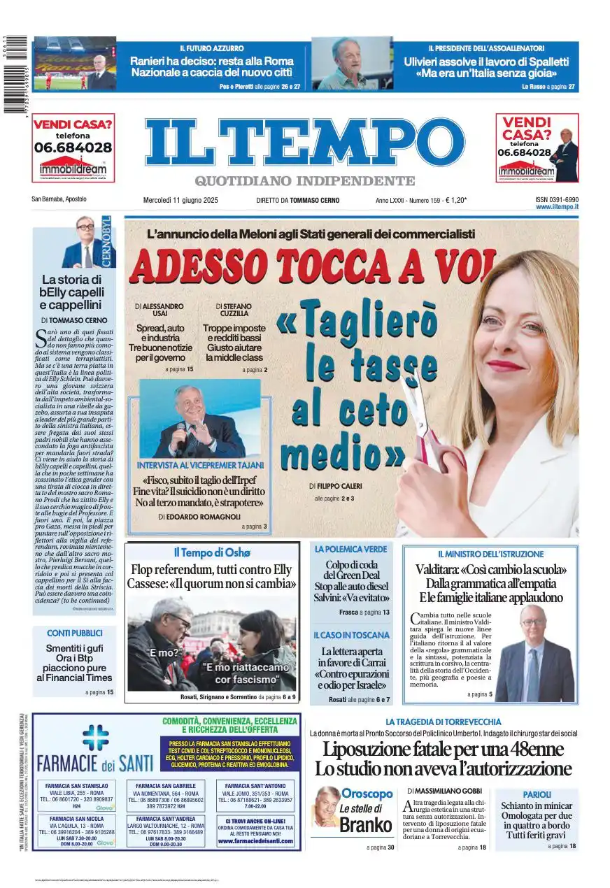 Image from Quotidiano Il Tempo: 🗞️ *La prima pagina del Tempo in edicola oggi:* 📌Adesso tocca a voi...