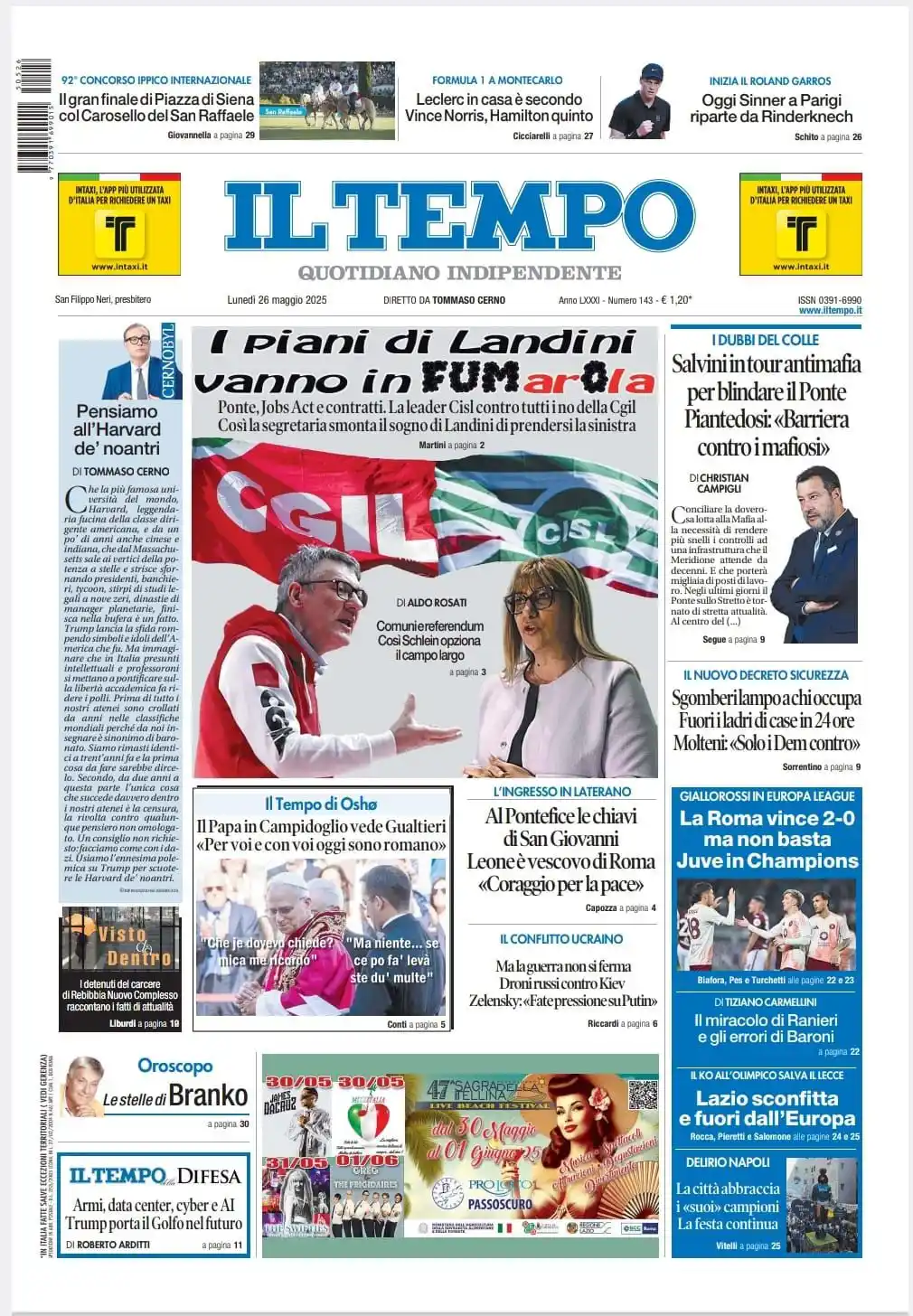 Image from Quotidiano Il Tempo: 🗞️ *La prima pagina del Tempo in edicola oggi:* 📍 Così i piani di L...