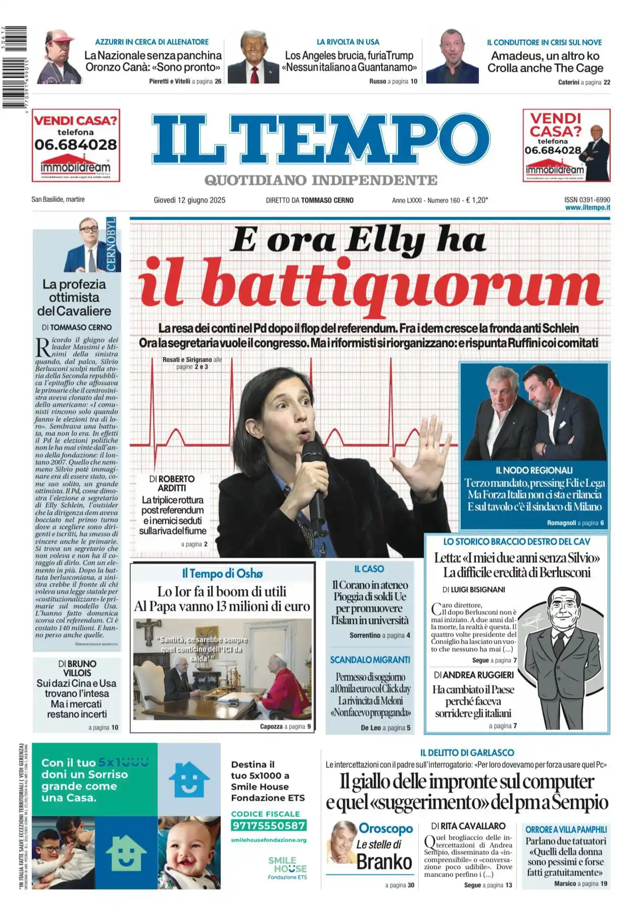 Image from Quotidiano Il Tempo: 🗞️ *La prima pagina del Tempo in edicola oggi:* 📌E ora Elly ha il b...
