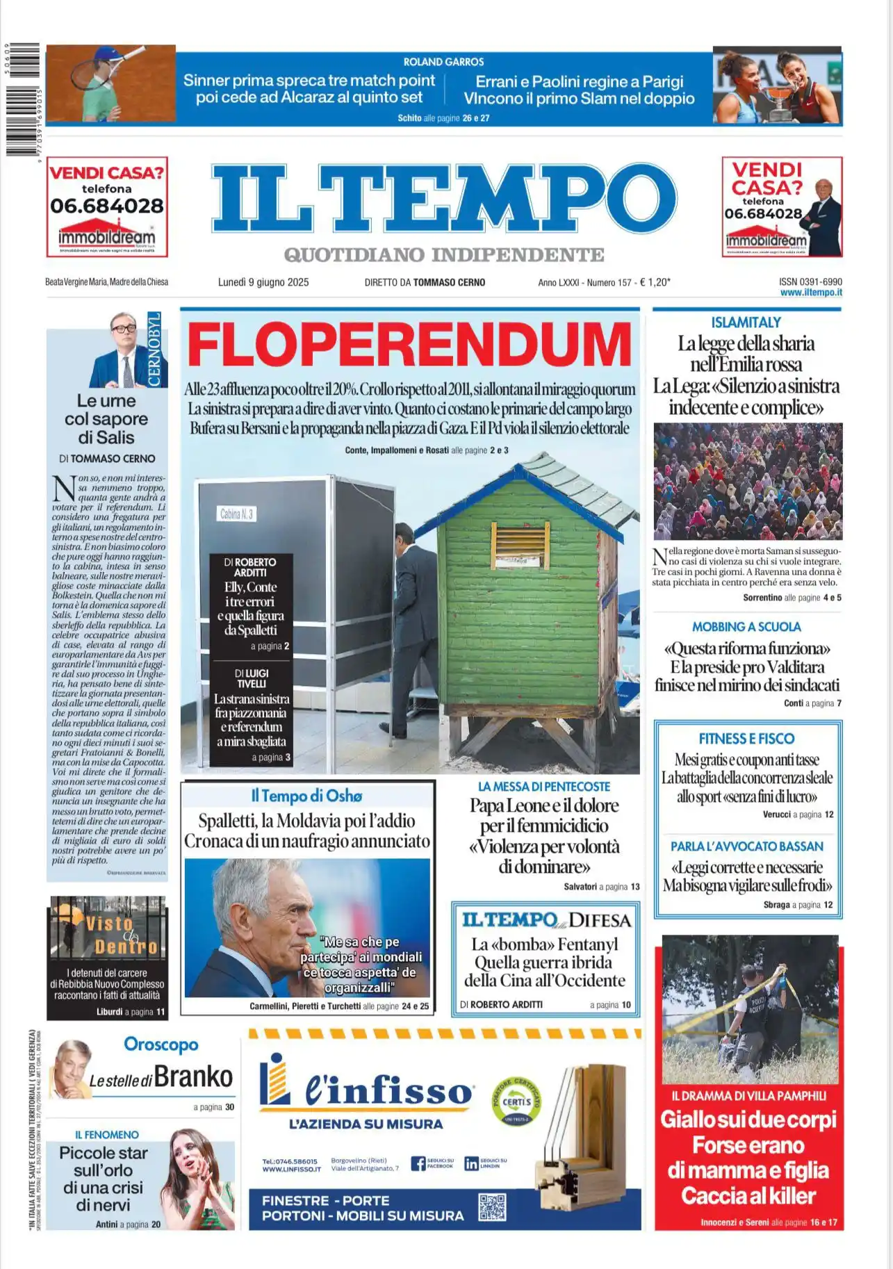 Image from Quotidiano Il Tempo: 🗞️ *La prima pagina del Tempo in edicola oggi:* 📌FLOPERENDUM. Alle ...