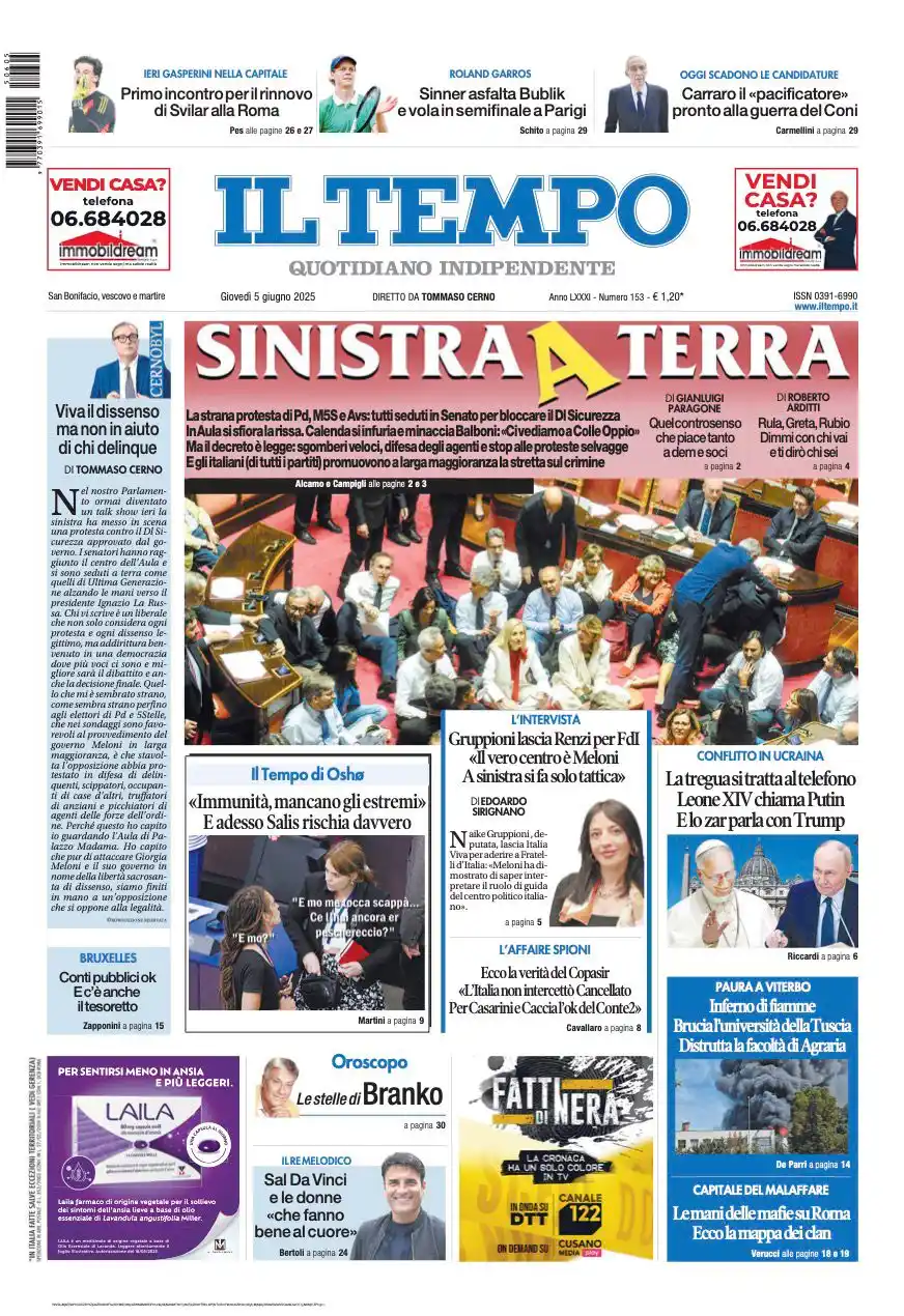 Image from Quotidiano Il Tempo: 🗞️ *La prima pagina del Tempo in edicola oggi:* 📌 Sinistra a terra....