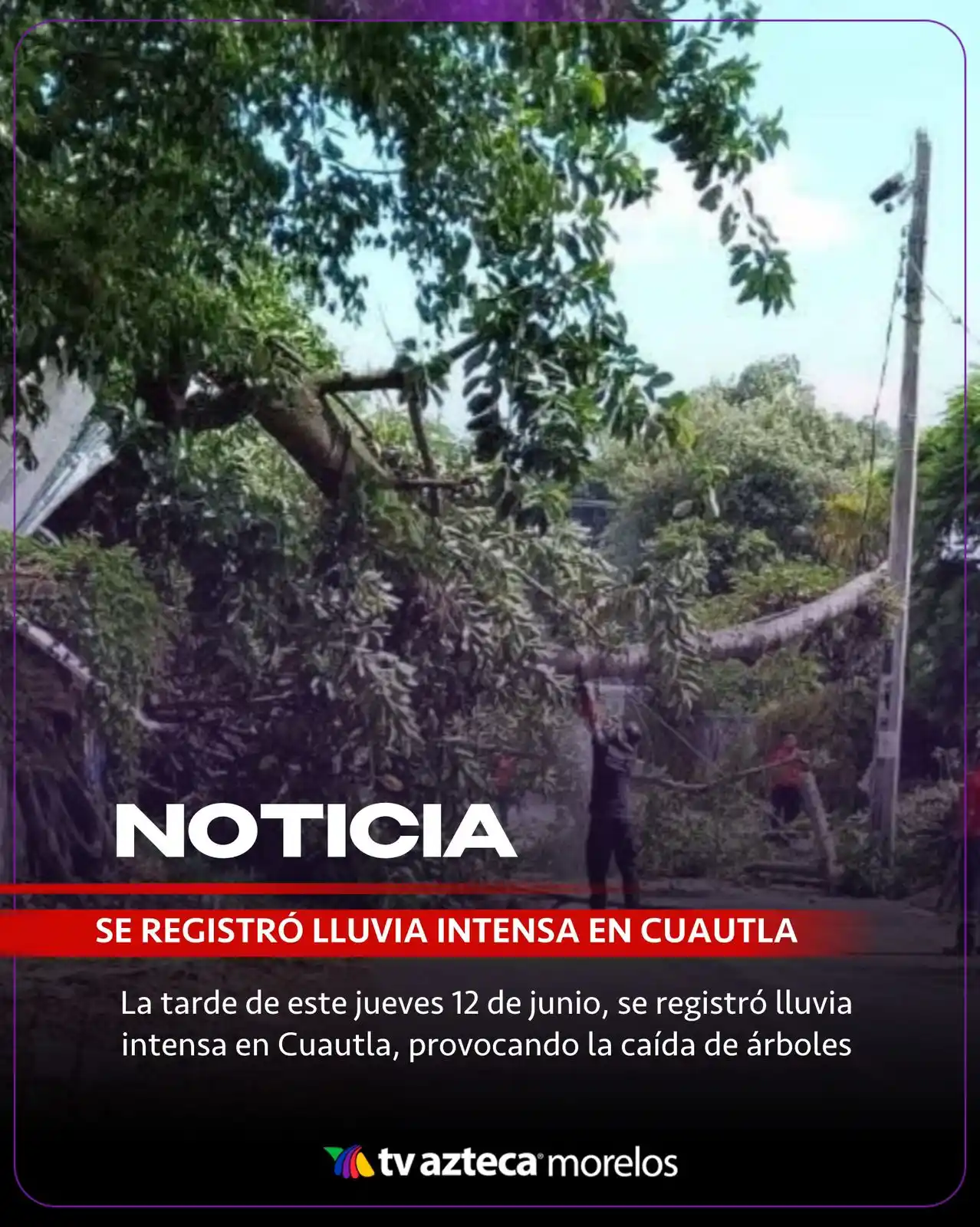Image from TV Azteca Morelos: La tarde de este jueves 12 de junio, se registró lluvia intensa en Cua...
