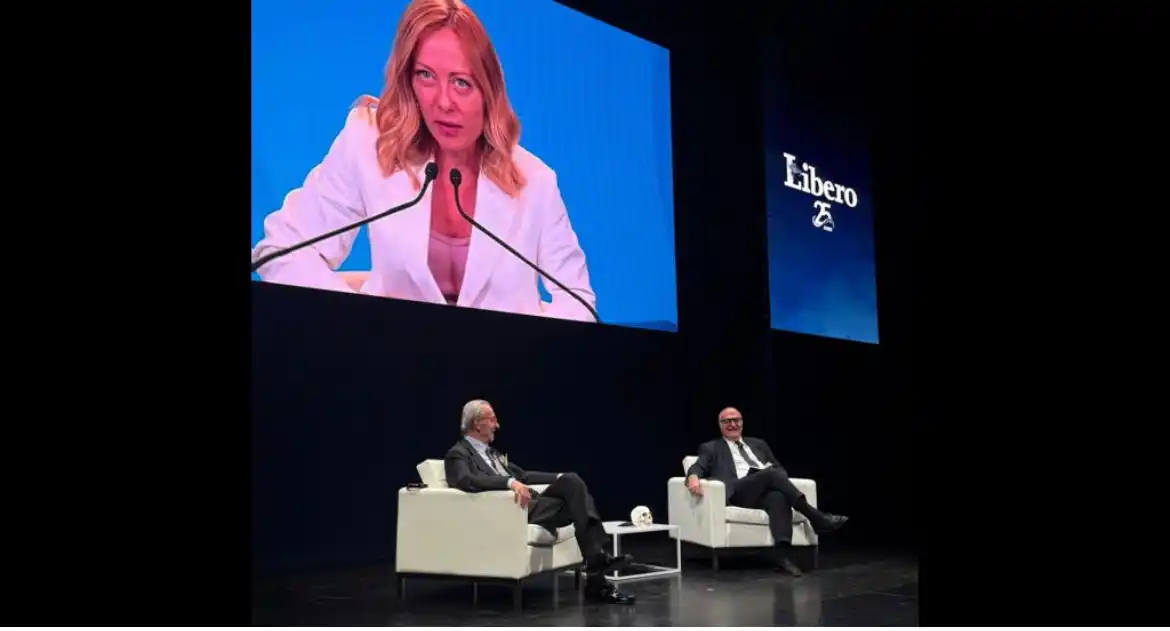 Image from Quotidiano Il Tempo: 📌 *Meloni alla festa di Libero: "Un milione di posti di lavoro, Berlu...