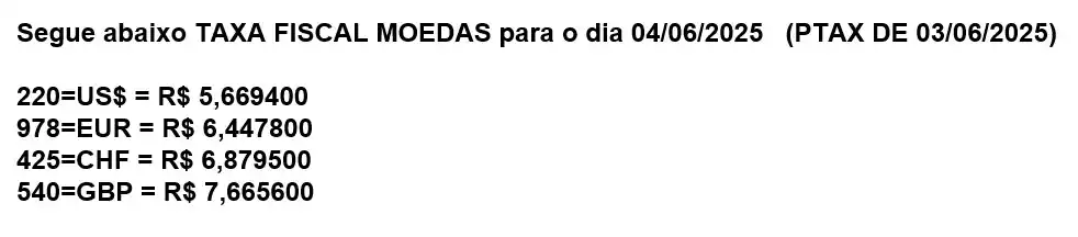 Image from PORTO DE SANTOS - NOTÍCIAS: MOEDA Fiscal e a PTAX de hoje 04/6...