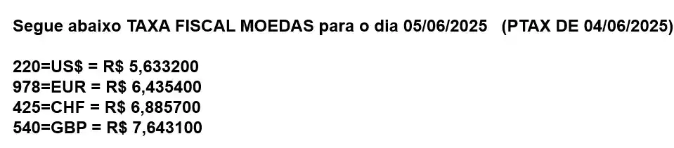Image from PORTO DE SANTOS - NOTÍCIAS: Moeda Fiscal e a PTAX de hoje 05/6....