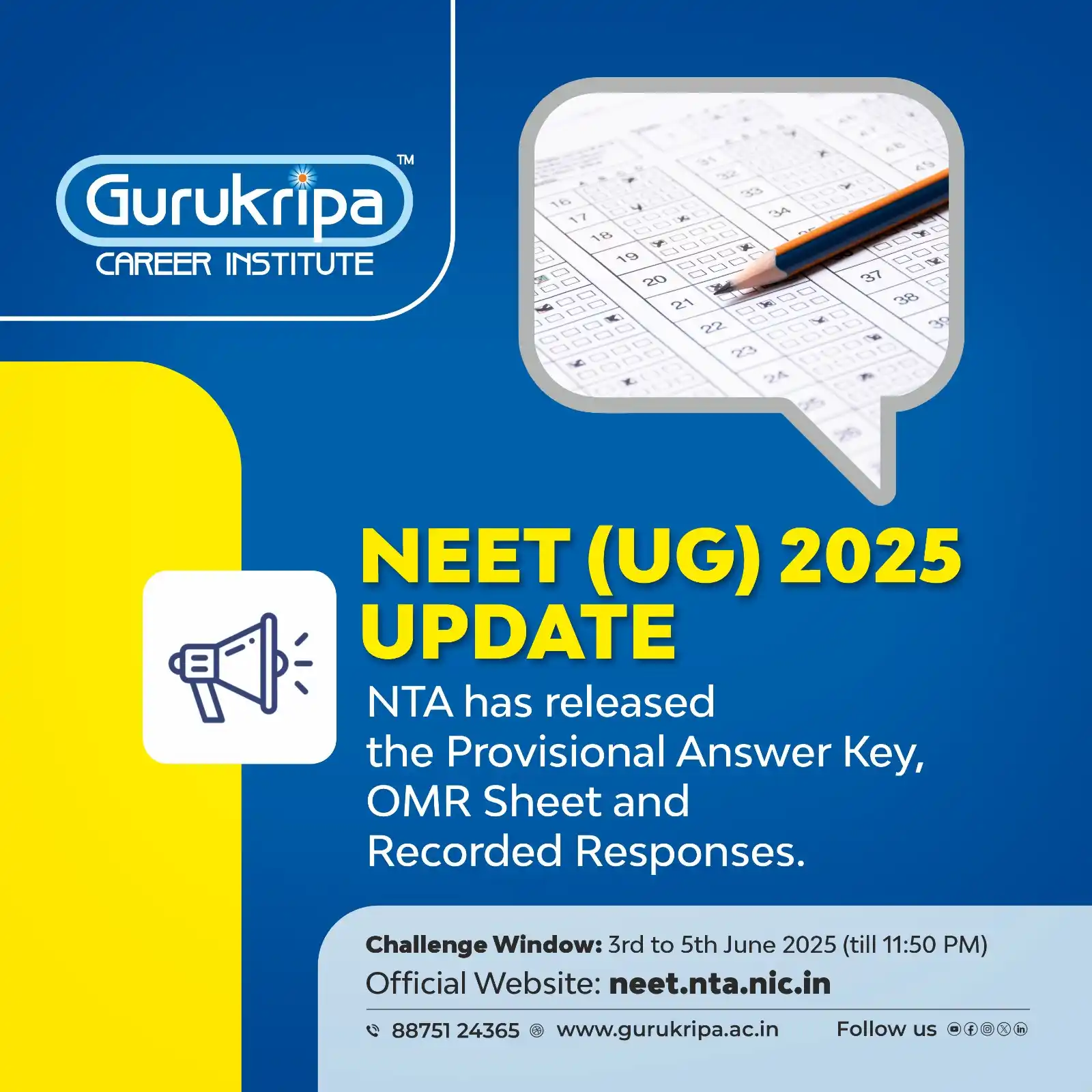 Image from Gurukripa Career Institute: 🔔 NEET (UG) 2025 Update NTA has released the Provisional Answer Key, ...