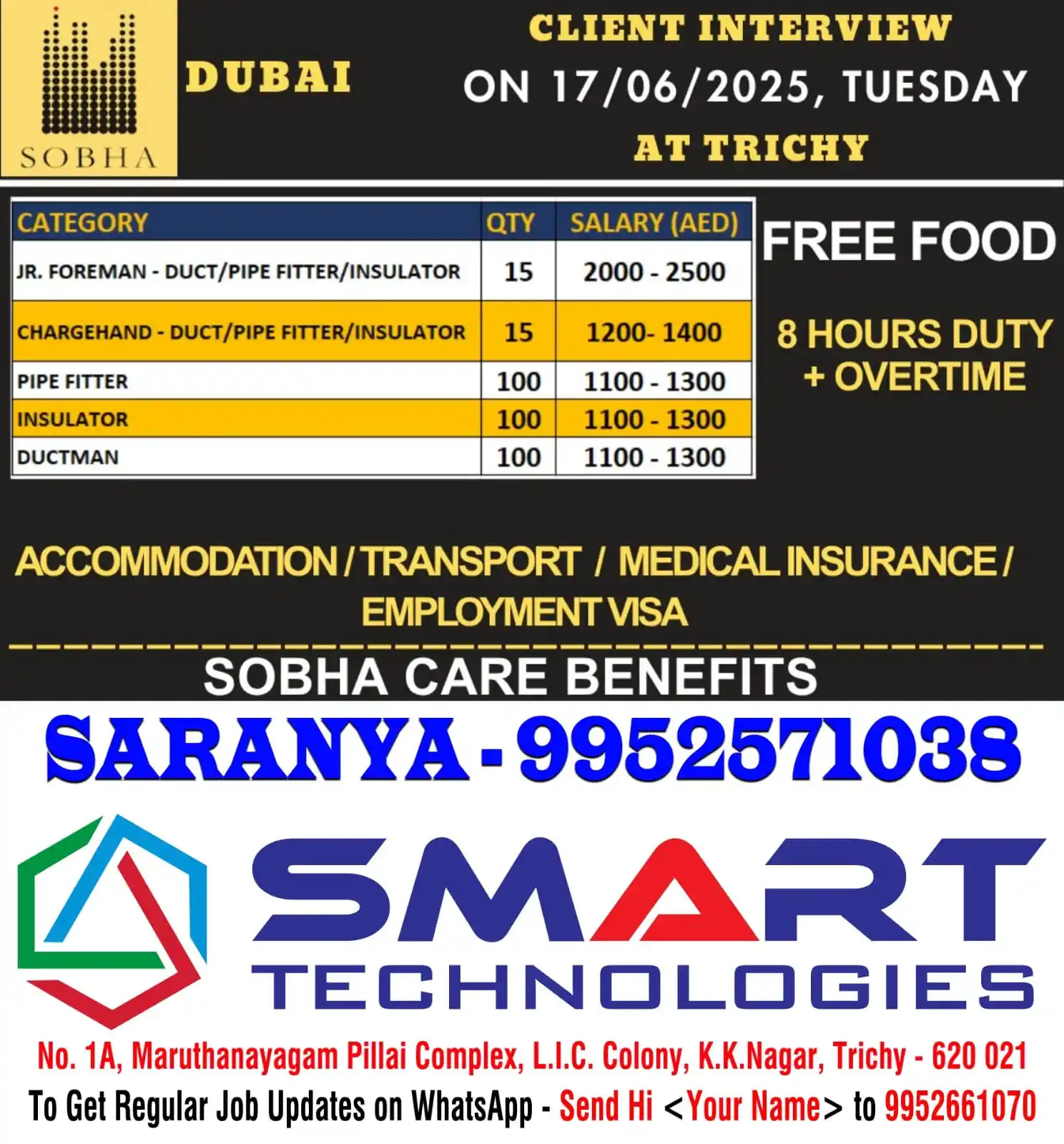 Image from SMART Technologies Trichy Travel Agency | Overseas Manpower Consultancy | Foreign Jobs | Abroad Jobs: New Demand - 17/06/2025 Interview Please Call Saranya - 9952571038...