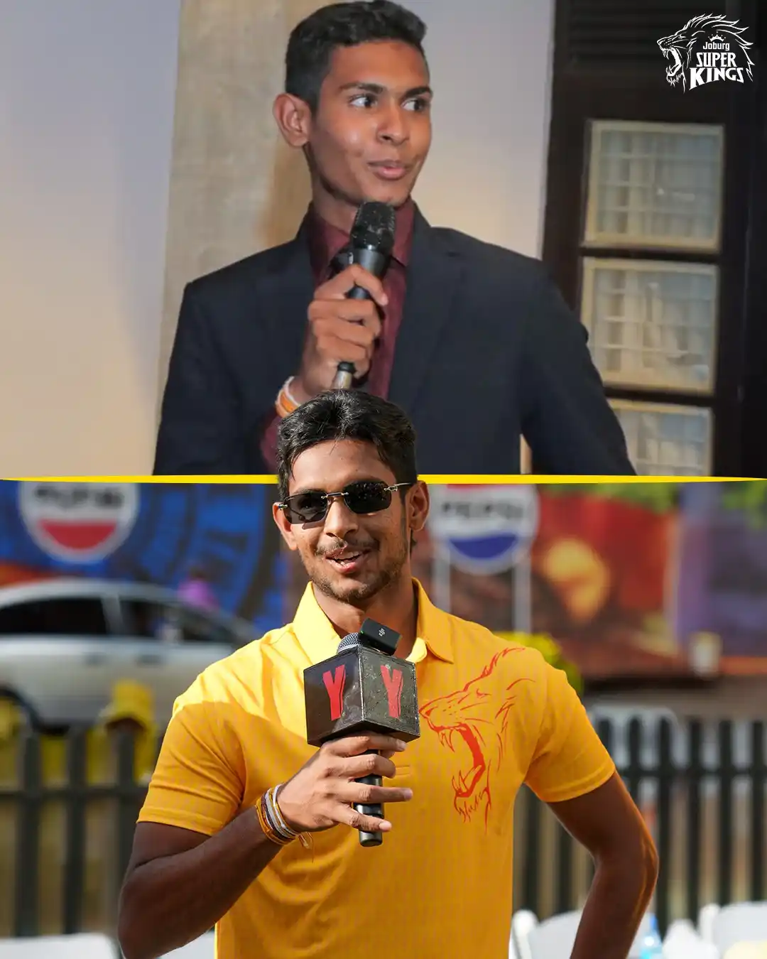 Image from Joburg Super Kings: Pathirana’s got the mic! 😉🎤 <a class="text-blue-500 hover:underline...