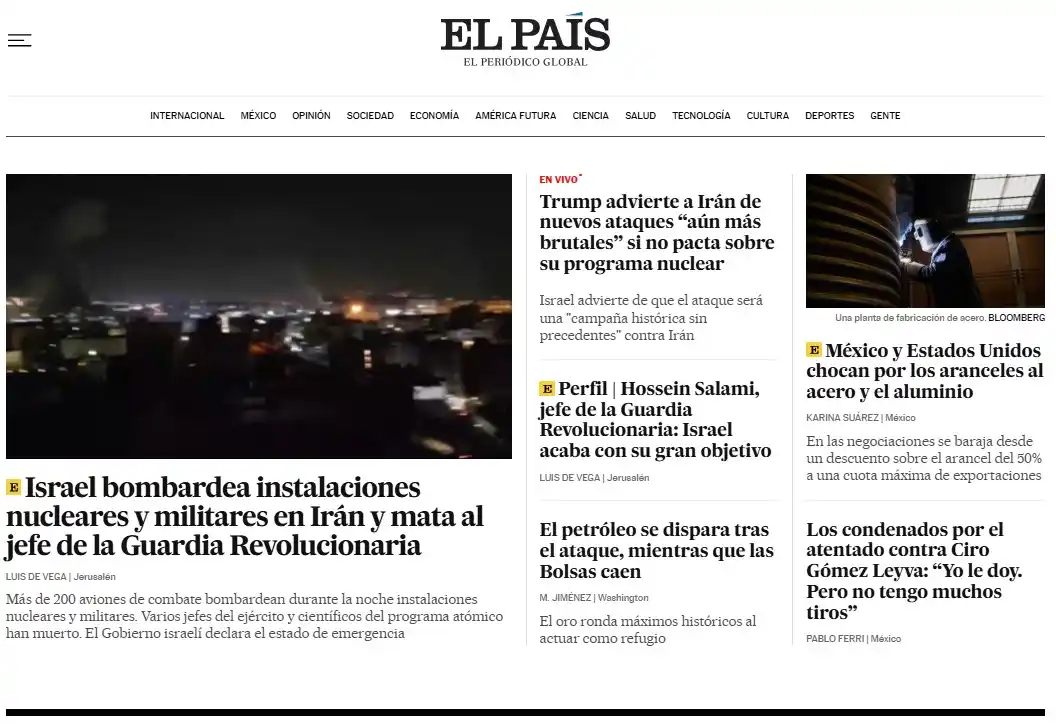 Image from EL PAÍS México: 🗞️ *PortadaELPAÍS* ⭕ Israel bombardea instalaciones nucleares y mil...