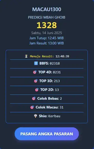 Image from MBAH GHOIB SLTGAMING: PREDIKSI TOTO MACAU 1300 / MBAH GHOIB TGL 14 Juni 2025 LINK PREDIKSI ...