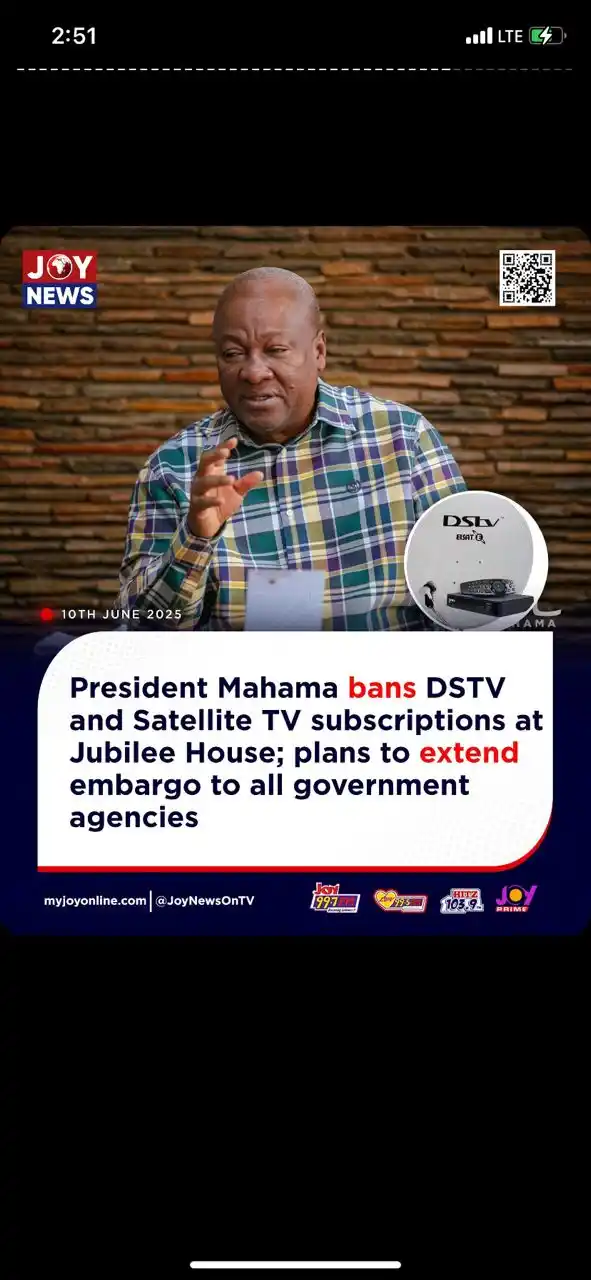 Image from Pure Infotainment: President bans DSTV and satellite 📡 tv subscriptions at Jubilee house...