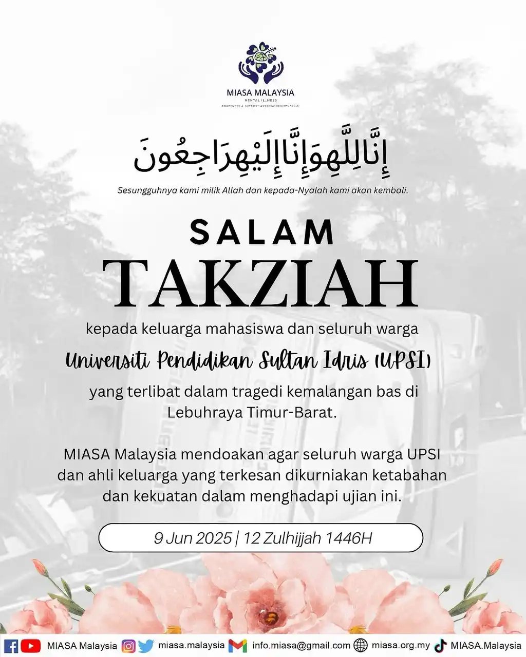 Image from MIASA Malaysia: Satu berita yang mengundang sebak di hati kita semua. Sebuah kehilanga...