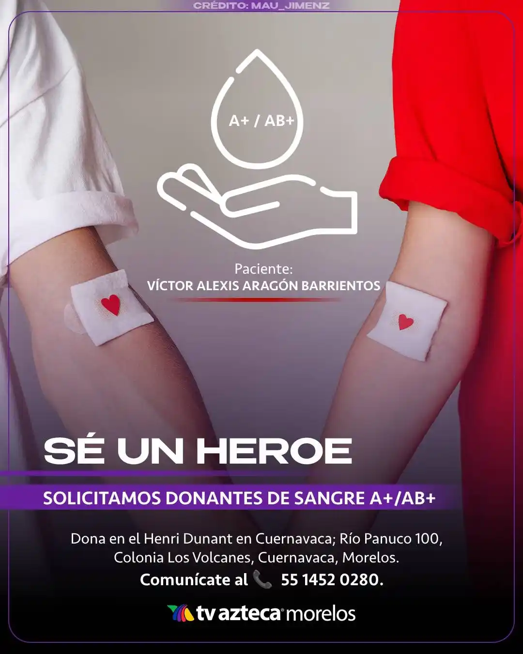 Image from TV Azteca Morelos: 🚨ServicioSocial | 🩸Se solicitan donadores de plaquetas para Victor A...