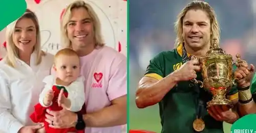 Image from Briefly News Sports: *Springbok Star Faf De Klerk and Wife Miné Expect Second Baby: Pregnan...