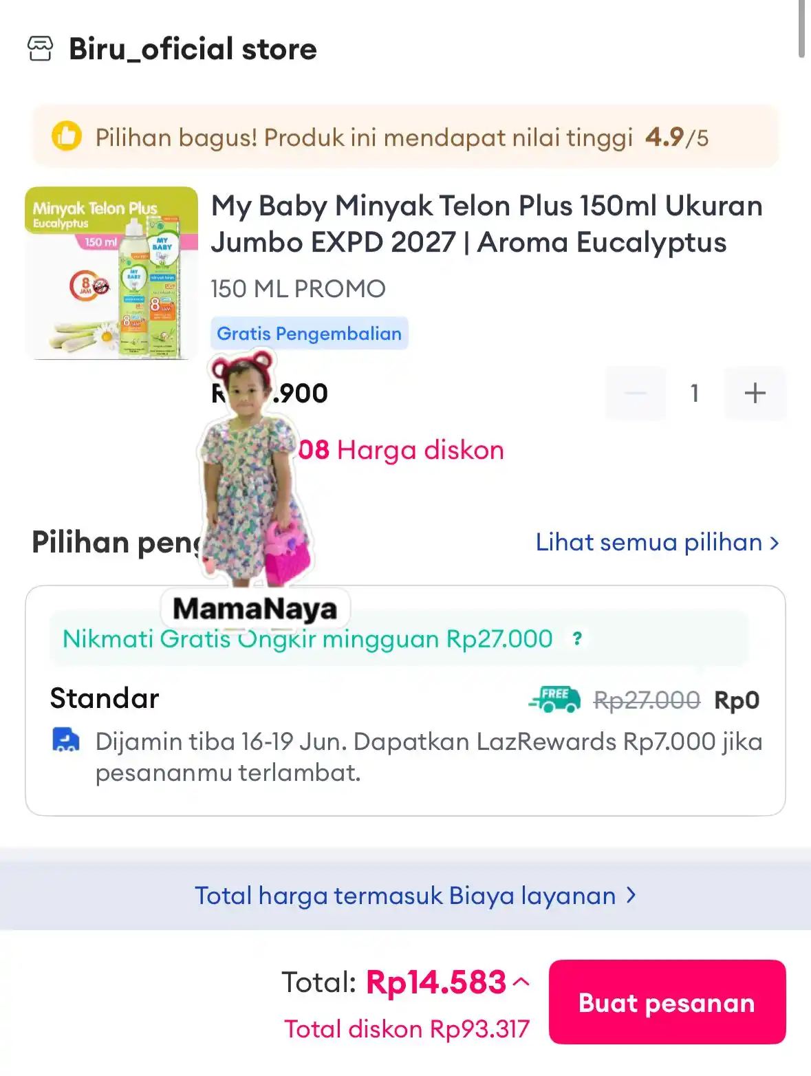 Image from Serba Ada ➖ MAMA NAYA ➖ INFO PROMO DISKON SHOPEE, LAZADA, BLIBLI ➖ INDOMARET, ALFAMART: telon 150 mL *cuma 14rb* ‼️ ✅ koin ✅ voc 8% 💰 toko 1 https://s.laza...