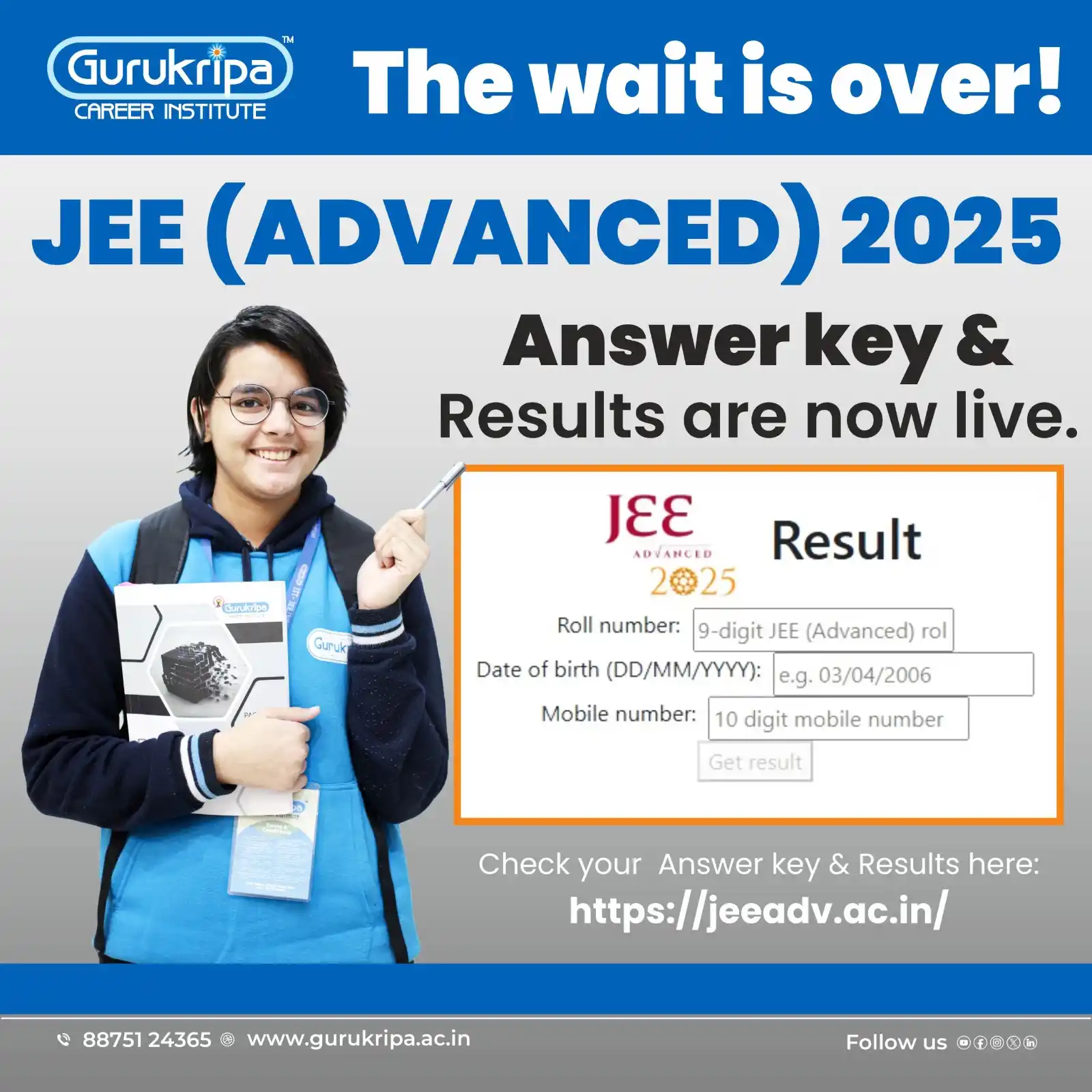 Image from Gurukripa Career Institute: 📢 The wait is over! ✨JEE (Advanced) 2025 Answer key & Results are no...