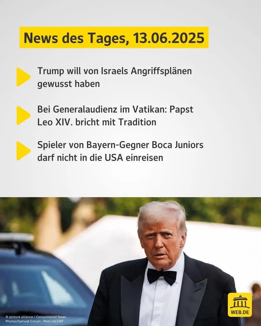 Image from WEB.DE News: ➡️ Trump will von Israels Angriffsplänen gewusst haben https://web.de/...