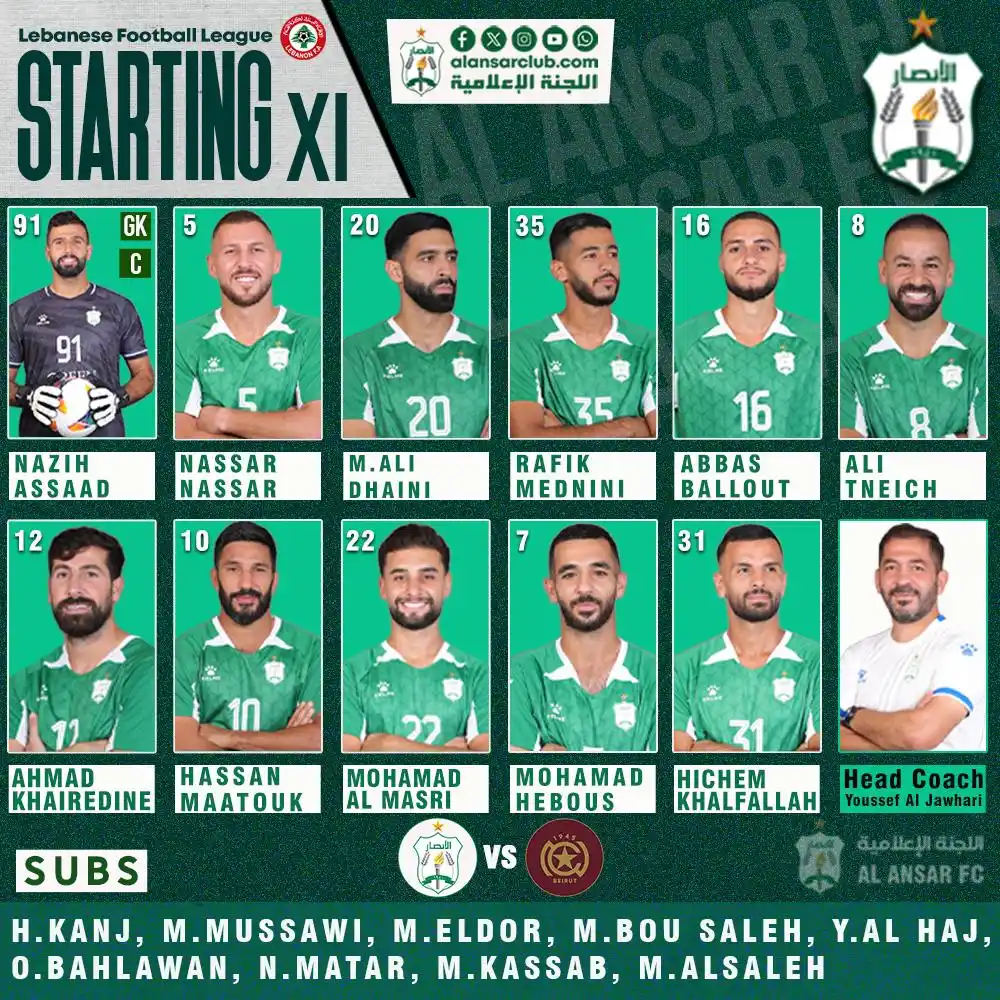 Image from Al Ansar Fc Official: تشكيلة الأنصار الرسمية لمواجهته مع النجمة ضمن منافسات الأسبوع الثامن م...