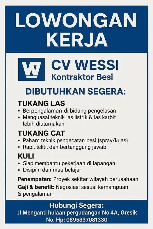 Image from Loker Surabaya Dan Sekitarnya: * tukang las * kuli * tukang cat menganti gresik...