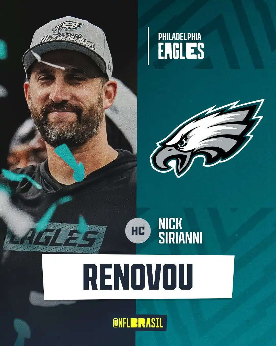 Image from NFL Brasil | Por XP: *URGENTE 🚨‼️* O treinador campeão do Super Bowl LIX assinou uma reno...