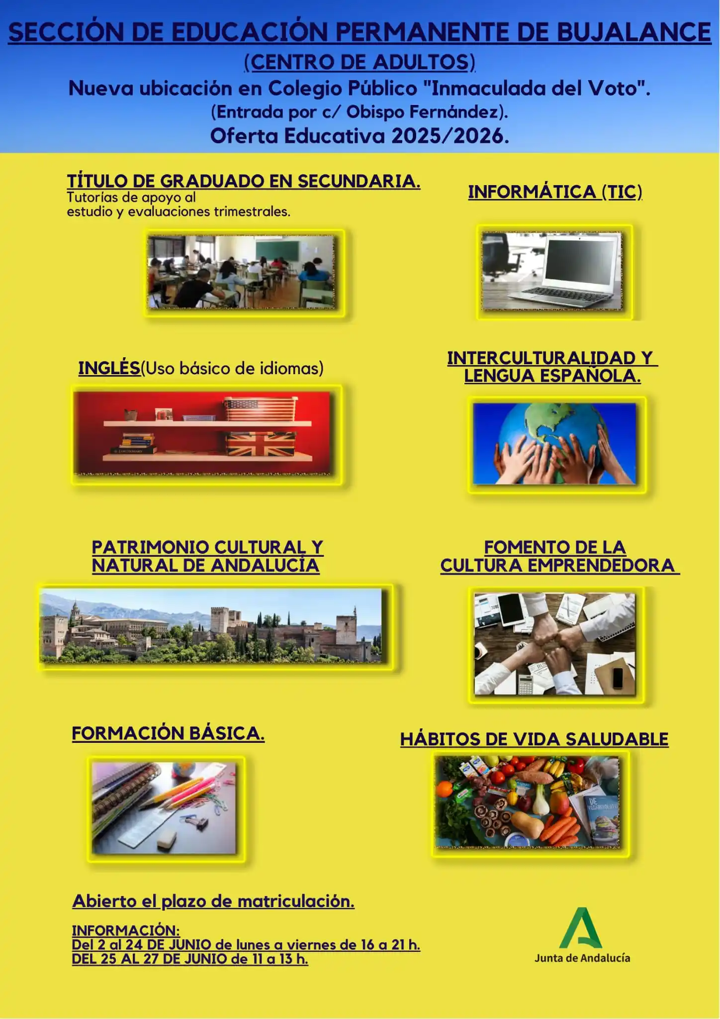 Image from Ayuntamiento de Bujalance: 🎓✨ ¡Ya está abierto el plazo de matriculación para el curso 2025/2026...