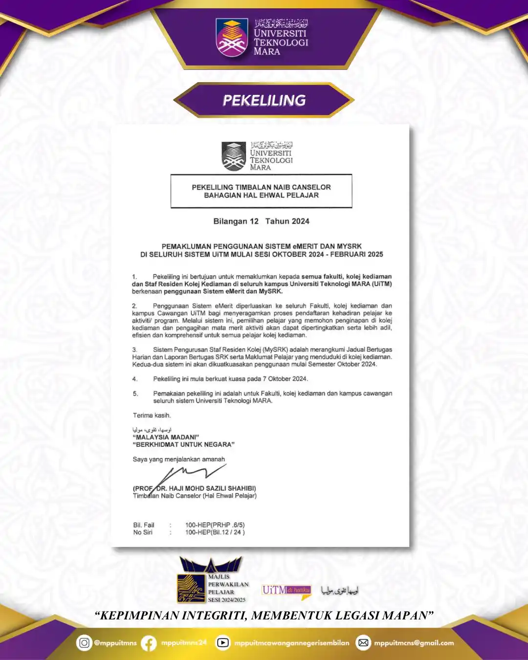 Image from INFO MPP UiTM CAWANGAN NEGERI SEMBILAN SESI 2024/2025: Assalamualaikum wbt, Salam Sejahtera, Salam UiTM di Hatiku, Salam Mala...