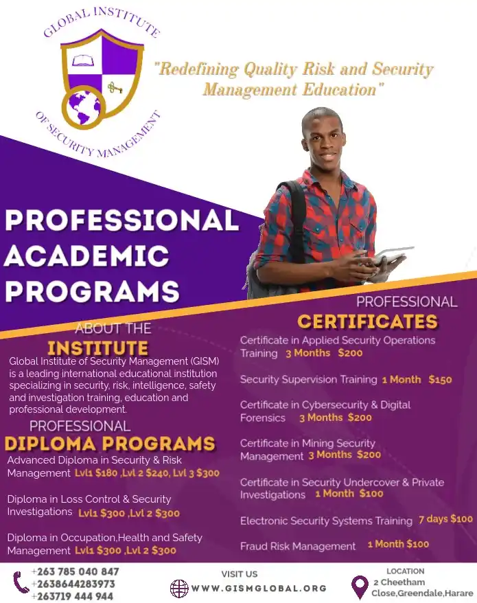 Image from TBC Employment Solution🇿🇼: *Attention: All Security Professionals!* 🎓 Global Institute of Secur...