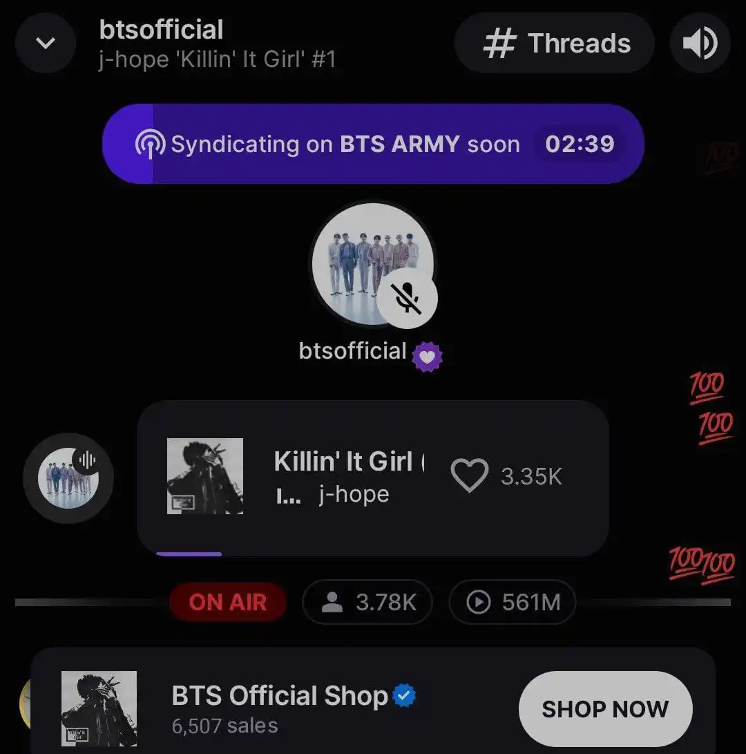 Image from BTS ARMY LATAM: — Comenzó la primera listening party en Stationhead de "Killin' It Gir...