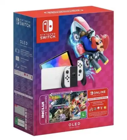 Image from Estoque de Consoles (PS5, Xbox, Switch 1 e 2): Console Nintendo Switch OLED + Mario Kart 8 Deluxe + 3 Meses de Assina...