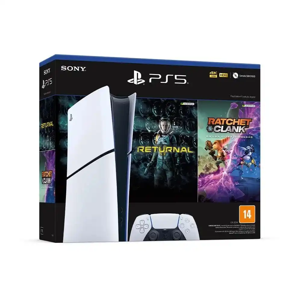 Image from Estoque de Consoles (PS5, Xbox, Switch 1 e 2): Console PlayStation 5 Slim Digital Edition + 2 Jogos - R$3021 (12x)  h...