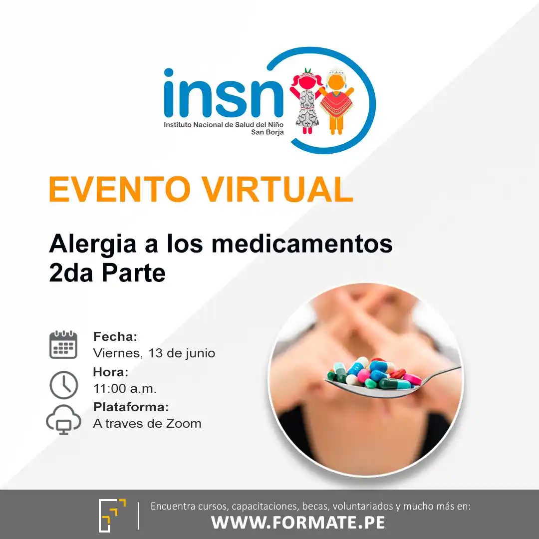 Image from Convocatorias Enfermería: Empleos - Prácticas - Capacitaciones: 📢 Evento virtual gratuito "Alergia a los medicamentos" del INSNSB ✅Má...