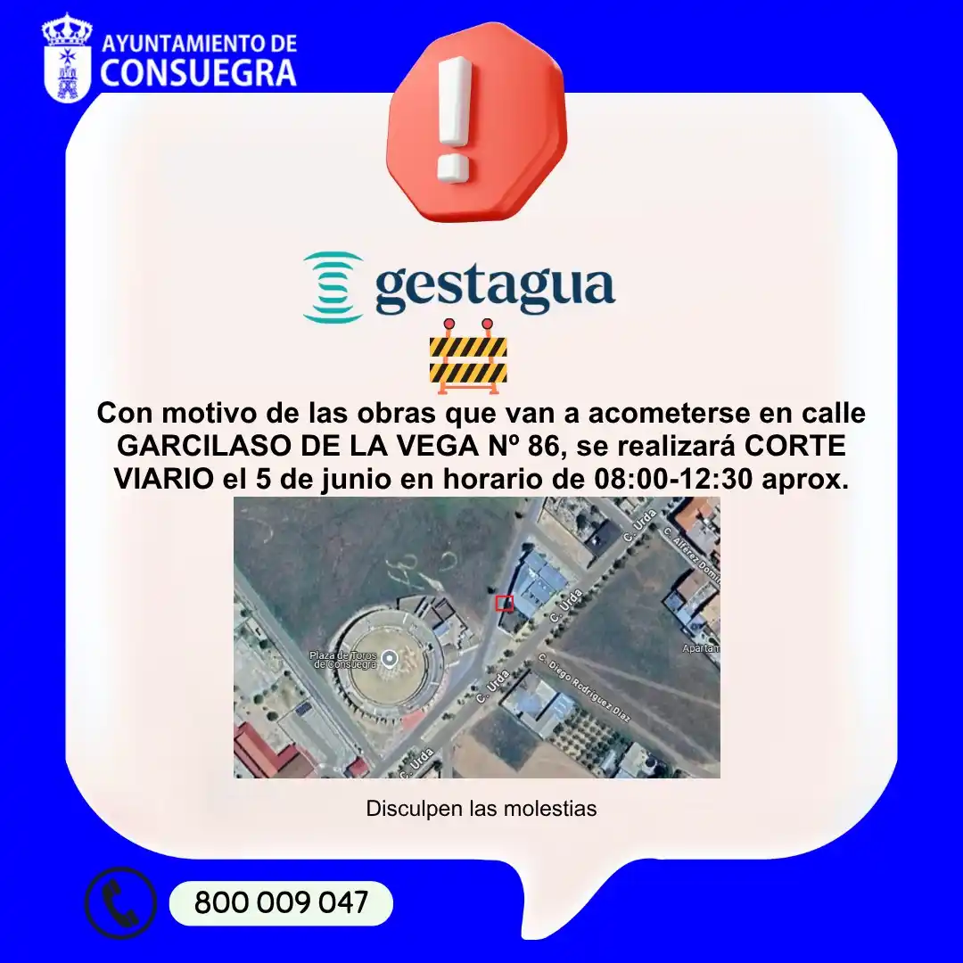 Image from AytoConsuegra: 📣 *GESTAGUA COMUNICADO:* ℹ️ *Con motivo de las actuaciones de saneam...
