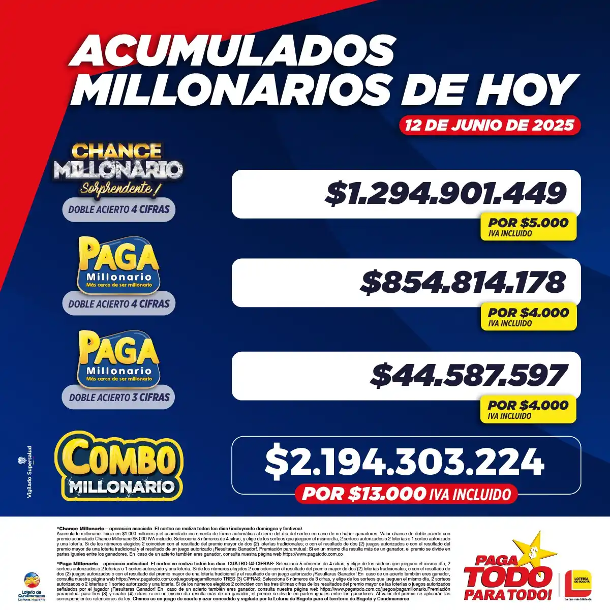 Image from Paga Todo: ¡Hoy jugando Combo Millonario por $13.000 pesos 💰!  Podrías ser el af...